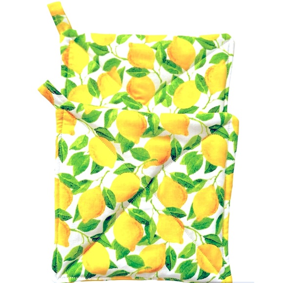 Hand Crafted Other - Hand Crafted Colorful Yellow Lemons Fabric Cotton Pot Holders or Hot Mats Trivet